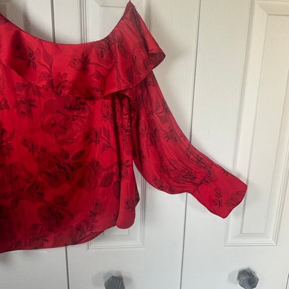 Free people floral one-shoulder satin top Red medium holiday whimsygoth sexy - Picture 7 of 9